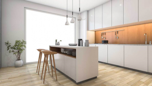 فضای بین کابینتی با روکش چوبی