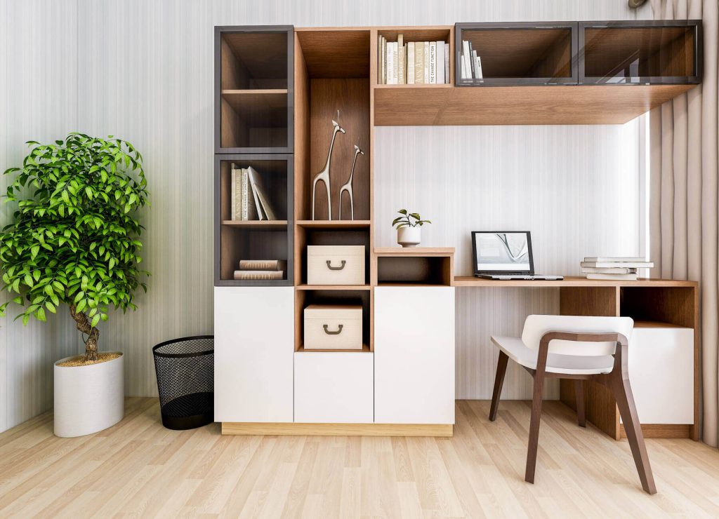 میز مطالعه با قفسه کتاب برای دفاتر خانگی